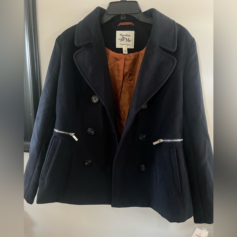 MARALYN & ME Juniors' Double-Breasted Peacoat BLACK JACKET small - Picture 6 of 8